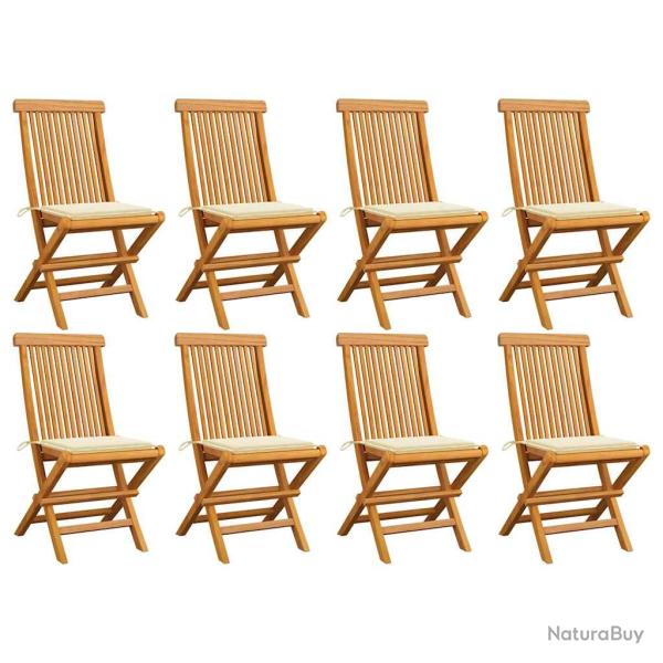 Chaises de et coussins cr�me lot de 8 Bois teck massif