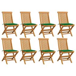 Chaises de et coussins vert lot de 8 Bois de teck massif