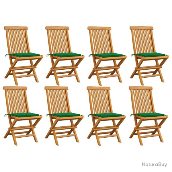 Chaises de et coussins vert lot de 8 Bois de teck massif