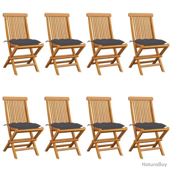 Chaises de avec coussins anthracite lot de 8 Teck massif