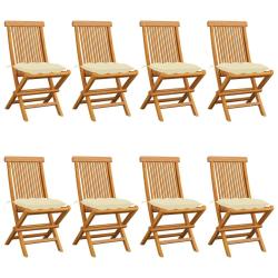 Chaises de et coussins blanc cr&egrave;me lot de 8 Teck massif