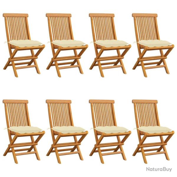 Chaises de et coussins blanc cr�me lot de 8 Teck massif