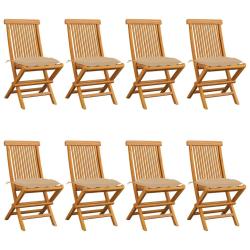 Chaises de et coussins beige lot de 8 Bois teck massif