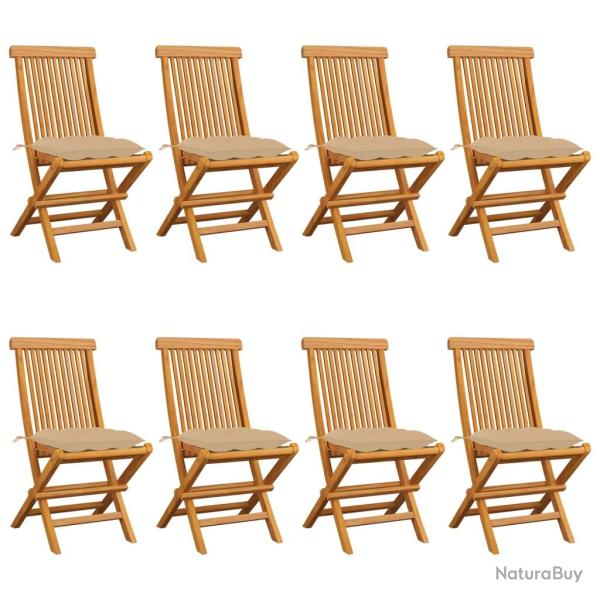 Chaises de et coussins beige lot de 8 Bois teck massif