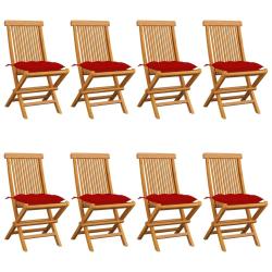Chaises de et coussins rouge lot de 8 Bois teck massif