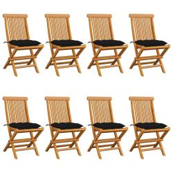 Chaises de et coussins noir lot de 8 Bois de teck massif