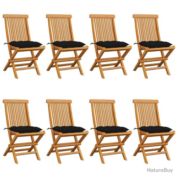 Chaises de et coussins noir lot de 8 Bois de teck massif