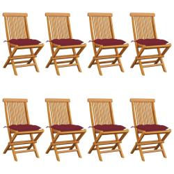Chaises de avec coussins bordeaux lot de 8 Teck massif