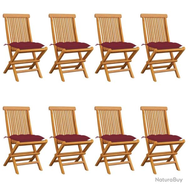 Chaises de avec coussins bordeaux lot de 8 Teck massif