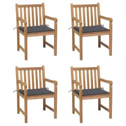 Lot de 4 chaises avec coussins, teck solide, anthracite, pour le jardin