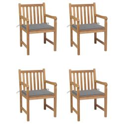 Chaises de lot de 4 et coussins gris Bois de teck solide