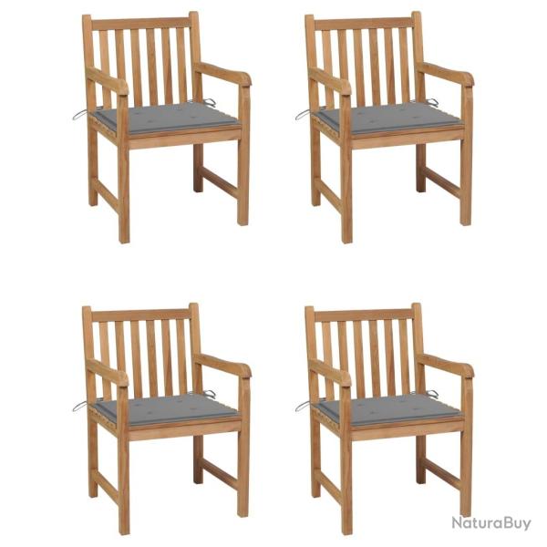 Chaises de lot de 4 et coussins gris Bois de teck solide