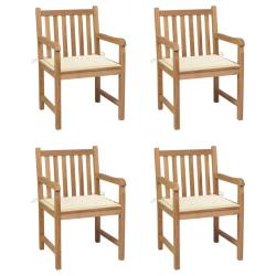 Chaises de lot de 4 et coussins cr&egrave;me bois teck solide