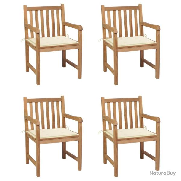 Chaises de lot de 4 et coussins cr�me bois teck solide