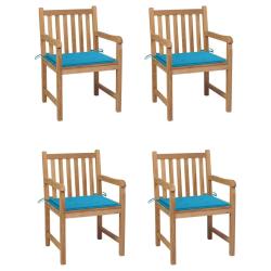 Chaises de lot de 4 et coussins bleu Bois de teck solide