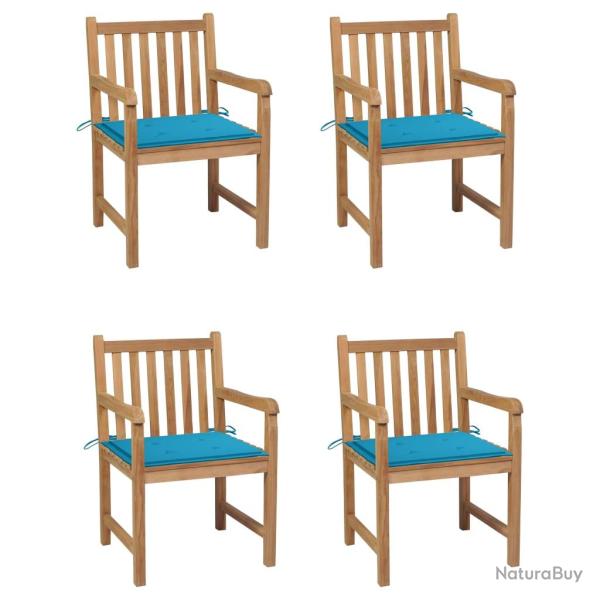 Chaises de lot de 4 et coussins bleu Bois de teck solide