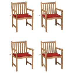 Chaises de lot de 4 et coussins rouge bois teck solide