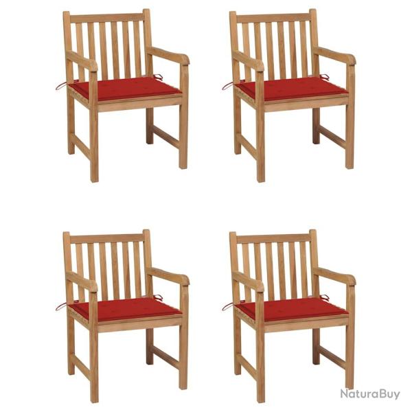 Chaises de lot de 4 et coussins rouge bois teck solide