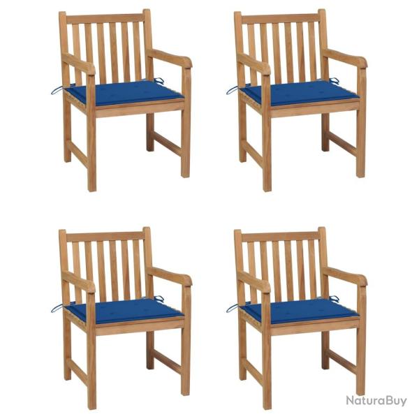 Chaises de lot de 4 et coussins bleu royal Bois de teck