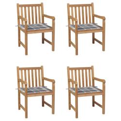 Chaises de lot de 4 coussins &agrave; carreaux gris Teck solide