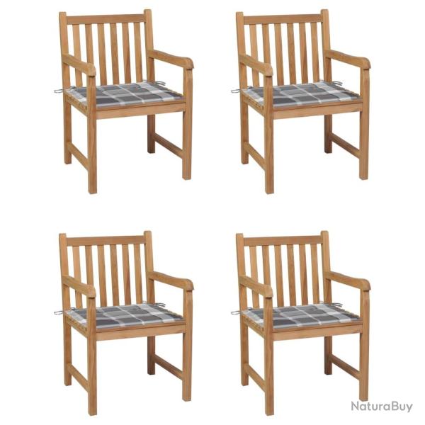 Chaises de lot de 4 coussins � carreaux gris Teck solide