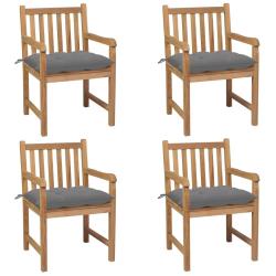 Chaises de lot de 4 et coussins gris Bois de teck solide