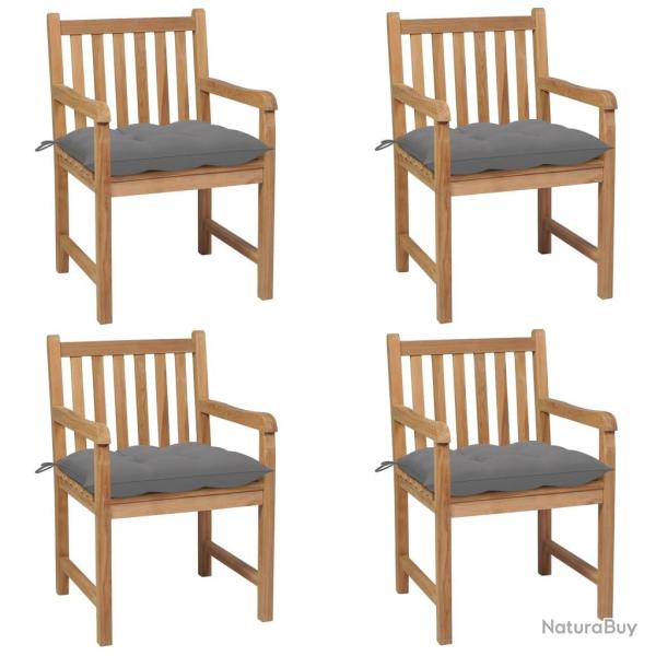 Chaises de lot de 4 et coussins gris Bois de teck solide