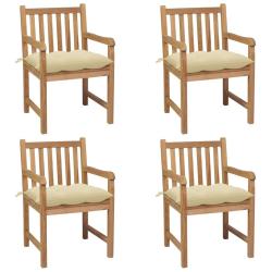 Chaises de lot de 4 et coussins blanc cr&egrave;me Teck solide