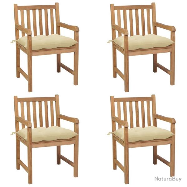 Chaises de lot de 4 et coussins blanc cr�me Teck solide
