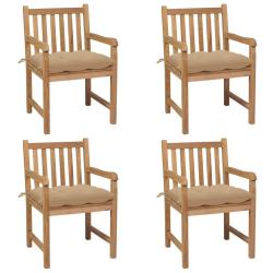Chaises de lot de 4 et coussins beige bois teck solide