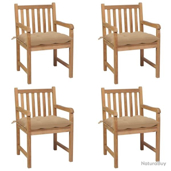 Chaises de lot de 4 et coussins beige bois teck solide