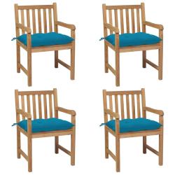 Chaises de lot de 4 avec coussins bleu clair Teck solide