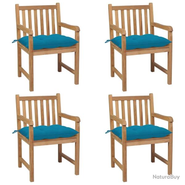 Chaises de lot de 4 avec coussins bleu clair Teck solide