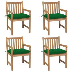 Chaises de lot de 4 et coussins vert Bois de teck solide