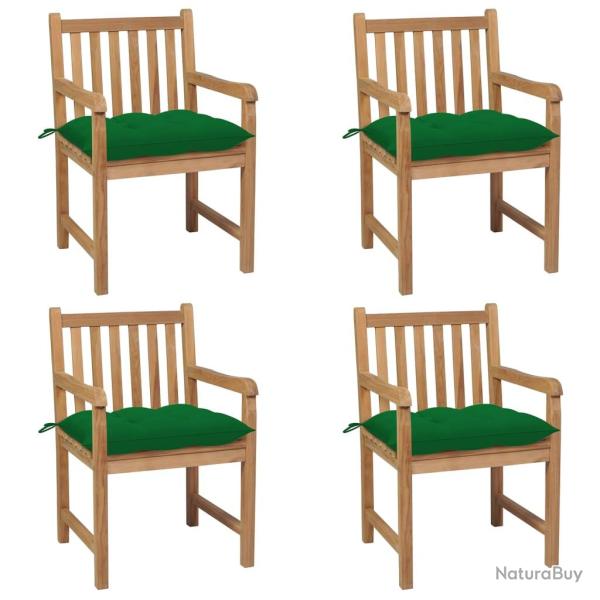 Chaises de lot de 4 et coussins vert Bois de teck solide