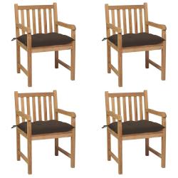 Chaises de lot de 4 et coussins taupe bois teck solide