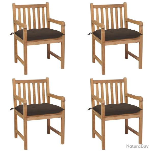 Chaises de lot de 4 et coussins taupe bois teck solide