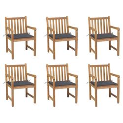 Chaises de lot de 6 et coussins anthracite Bois de teck