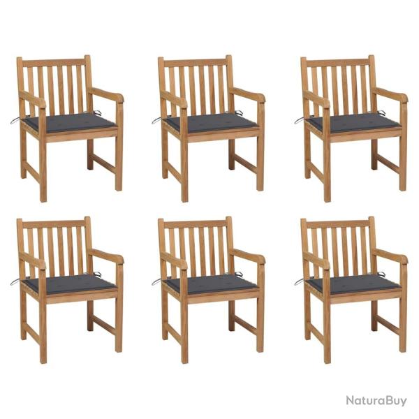 Chaises de lot de 6 et coussins anthracite Bois de teck