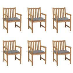 Chaises de lot de 6 et coussins gris Bois de teck massif