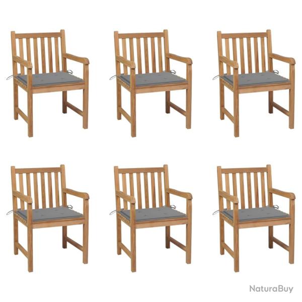 Chaises de lot de 6 et coussins gris Bois de teck massif