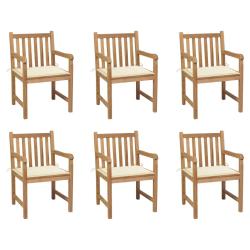 Chaises de lot de 6 et coussins cr&egrave;me Bois teck massif