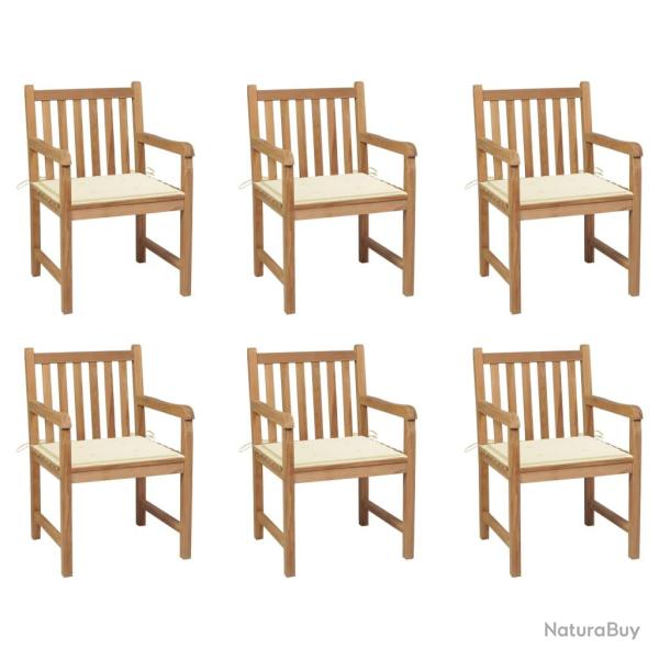 Chaises de lot de 6 et coussins cr�me Bois teck massif