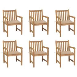Chaises de lot de 6 et coussins beige Bois teck massif