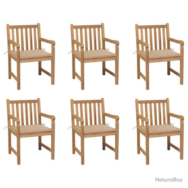 Chaises de lot de 6 et coussins beige Bois teck massif