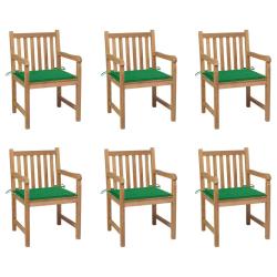 Chaises de lot de 6 et coussins vert Bois de teck massif