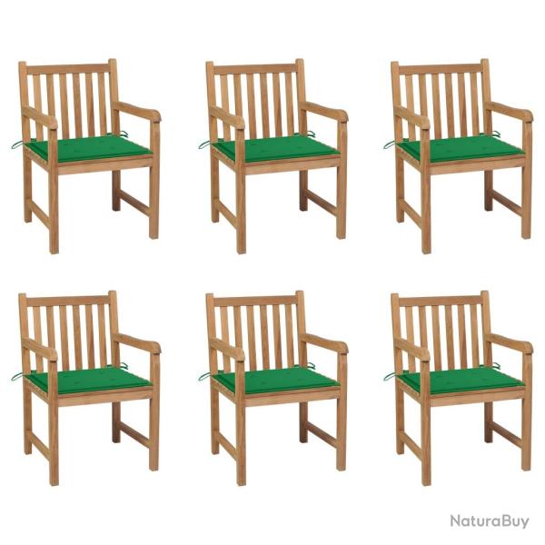 Chaises de lot de 6 et coussins vert Bois de teck massif