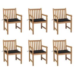 Chaises de lot de 6 et coussins noir Bois de teck massif