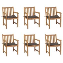 Chaises de lot de 6 et coussins taupe Bois teck massif