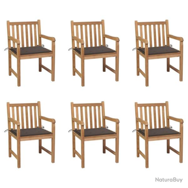 Chaises de lot de 6 et coussins taupe Bois teck massif